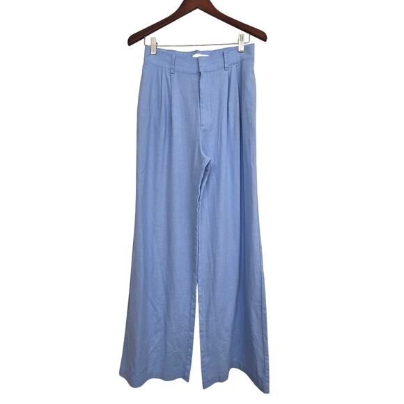 Abercrombie & Fitch Linen Blend Wide Leg Pants Blue Sz M High Rise Resortwear - Picture 1 of 11